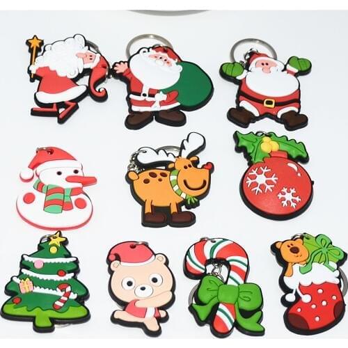 100pcs/lot New Hot Selling Silicone Santa Claus/Tree/Socks/Snowman Keychains Keyrings for Christmas Gifts