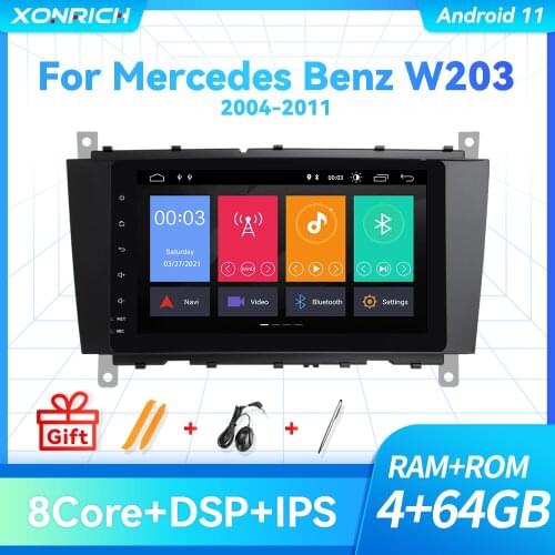4G+64G 2 Din Android 11 Car Multimedia Radio For Mercedes/Benz W203 W219 A-Class A160 C-Class C200 CLK200 Navigation DSP GPS