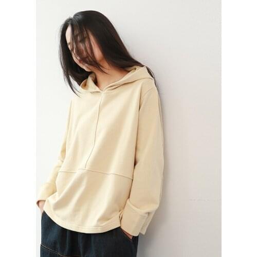 Beige Hooded Hoodies for Girls Autumn Winter Loose Korean Fashion Tops for Women Casual Long Sleeve Cotton Female Sweatshirt