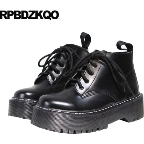 Platform Flat Flatform Front Lace Up Casual Ankle Boots Autumn Military Booties Combat Women Harajuku Army Muffin Fall Shoes