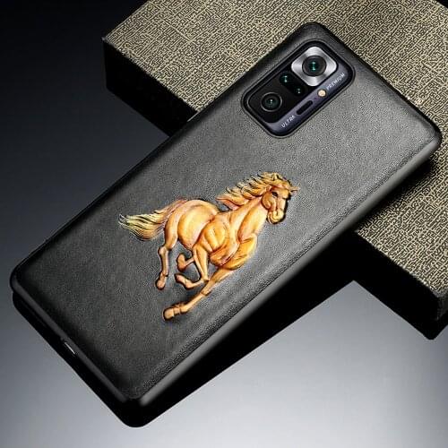 3D Emboss Genuine Leather Case for Xiaomi Redmi Note 10 Pro 9 8 Pro 9S 7 Cover For Mi 11 10 Ultra 9T 10T Lite Poco X3 Pro F3 M3