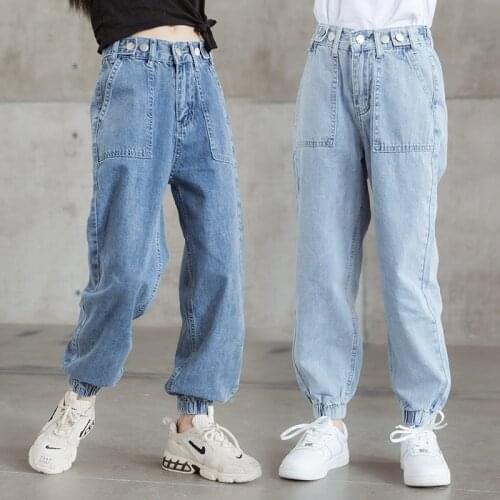 Teenage Baby Girls Denim Pants New 2021 Spring Casual Loose Blue Kids Jeans Bottoms Children School Trousers Clothes Age 10-20Y