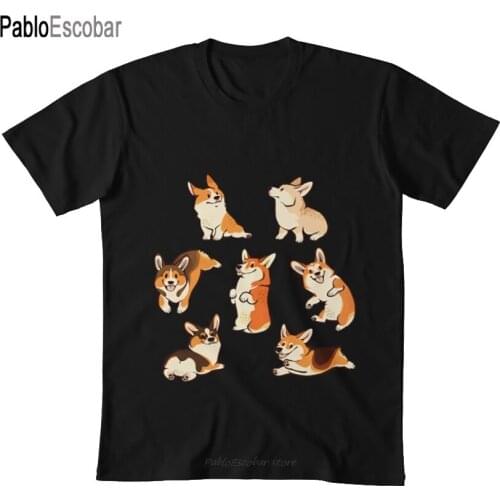 Jolly corgis in green T shirt corgi pembroke welsh corgi dog pattern cute green shubuzhi men cotton tshirt summer brand top tees