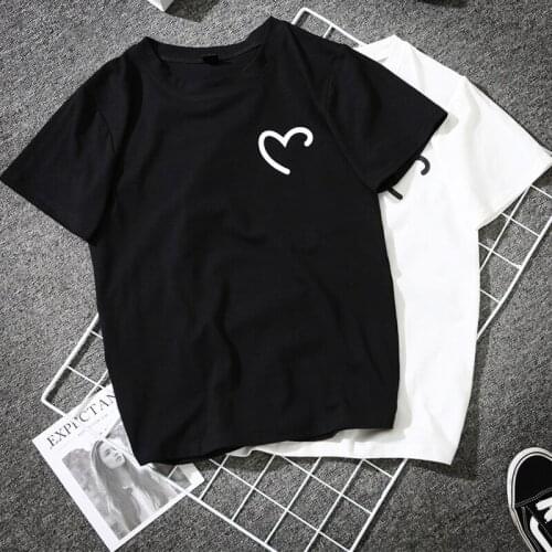 Femme Harajuku Streetwear Funny Heart Print T-shirt Women Black White Female Lovers Couples Bff Tshirt Cotton Novelty Tee Shirt