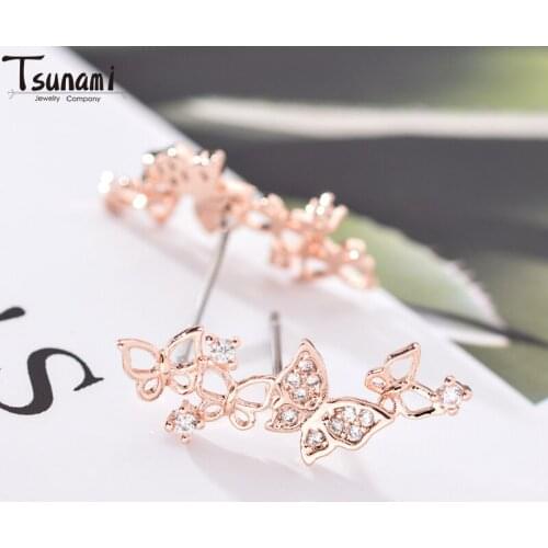 Hot New Fashion Simple Women Earring Hollow Cubic Flower Glass Zirconia Earrings Exquisite Jewelry Daily Birthday Festival Gifts