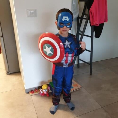 Boy Captain America Costume Kids Avengers Superhero Jumpsuit Shield Props