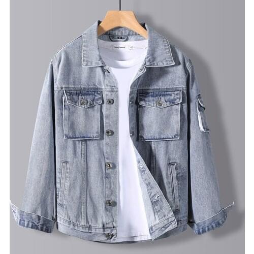 Autumn Men High Quality Stretch skinny denim jacket Button Retro Slim Street Wear Motorcycle Casual jeans Jacket Plus Size 5XL