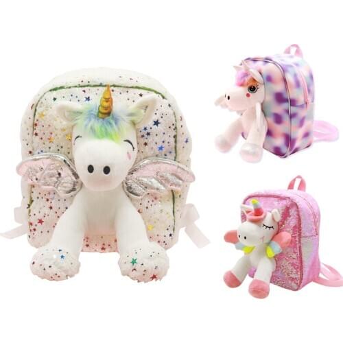 Baby Girl Unicorn Fur Backpack Cute Children 3D Zipper Schoolbag Mini Kid Toy Doll Backpack For Kidergarten New Bag