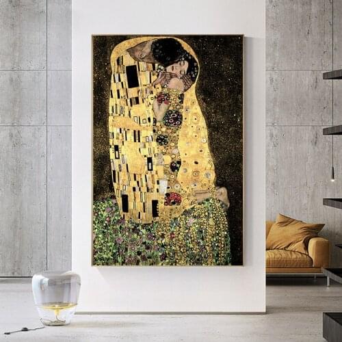 Classic Artist Gustav Klimt Kiss Abstract Oil Paintings On Canvas Print Poster Modern Wall Art Picture Living Room Decor Cuadros