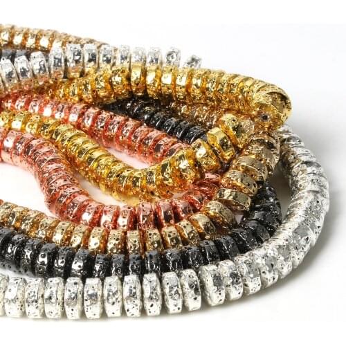 Natural Stone Lava Rock Hematite Silver Filled Oblate Bead Spacer Beads For Jewelry Making Diy Bracelet Necklace Wholesale 8mm