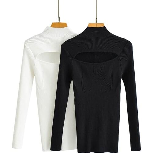 JC·KILIG 2021 New Solid Color Hollow Out Burst Knit Bottoming Shirt Y2413