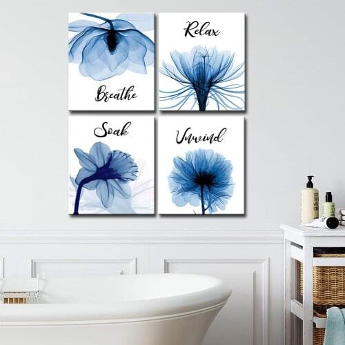 New Blue Tulip Canvas Painting Artistic Elegant Flower Poster Bathroom Wall Art Pictures Home Decoration Murals