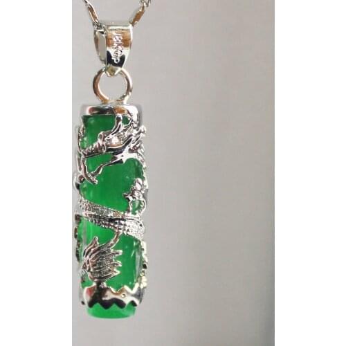 Wholesale free shipping Chinese Wind Cylinder Green JADES Dragon Relief Women Pendants Necklace