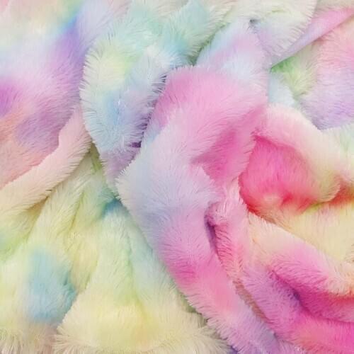 Tie Dye Style Rainbow Color Plush Fabric For Coat Accessories Materials For Diy Kids Doll KA85-TJ1710