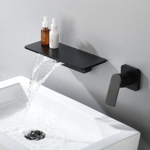Chaowalmai Sink Tap Black Bathroom Faucets Mixer Waterfall Faucet Golden Taps Sink Faucet Wall Mounted Wash Basin Water Tap