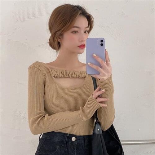 2020 Hot Women Autumn Sexy Basic Slim Sweater Full Sleeve Big Elastic Knitted Pullover Jumpers Fashionable