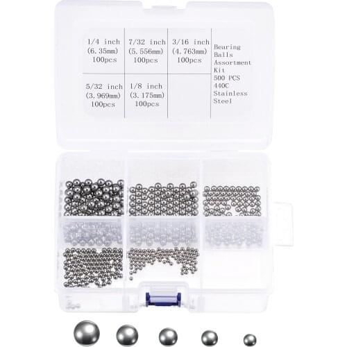 Uxcell 500 Pcs 5 Size Bearing Balls Assortment 440C Stainless Steel with Storage Box