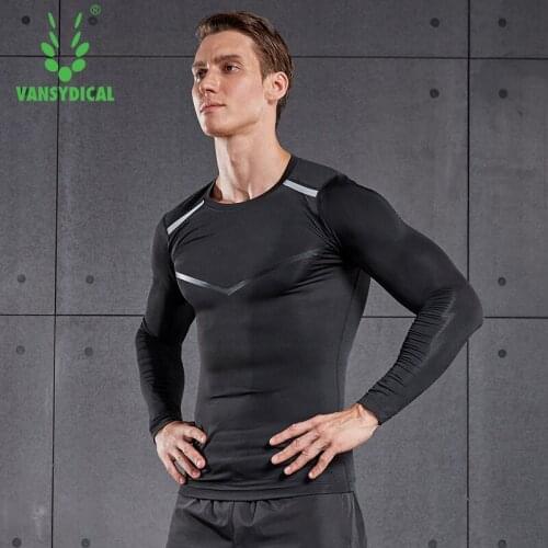 VANSYDICAL Compression Running Shirt Men Striped Long Sleeve Sportswear for Gym Clothing Fitness Training Workout Muscle Top