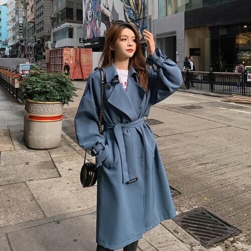 Spring Autumn Hepburn style Windbreakers Womens 2020 New Double breasted Trench Coats Female Long Casual Overcoat With Belt Coat