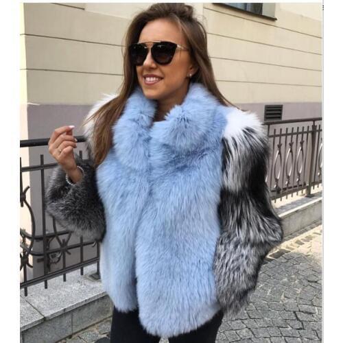 British Celebrities ladies wholepelt Natural Fox Fur coats and jackets Plus size warm Real Fur outerwear