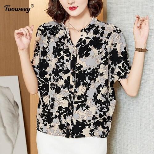 Ladies Tops tunic Blouse Women 2021 summer New short Sleeve Print Shirt Women Vintage Plus Size Elegant Clothes Blusas Mujer