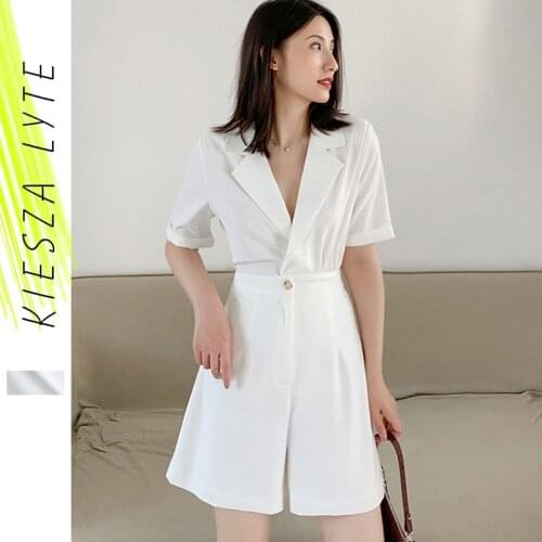 White Jumpsuit Womens 2021 New Summer Shorts Thin Short Cargo Slim Elegant Casual Suit Jumpsuits