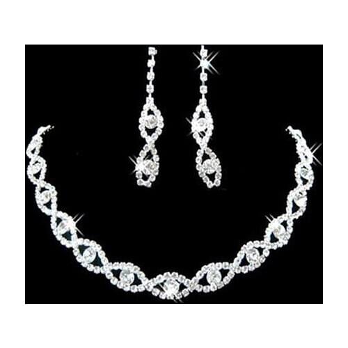 Women African Jewelry Sets Rhinestone Twisted Necklace Dangle Earrings Bridal Wedding Jewelry Set bisuteria бижутерия комплекты