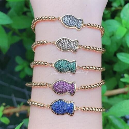 10pcs/lot Brass Bead Chain Fish Bracelet Adjustable Bracelet Link Chain Bracelets