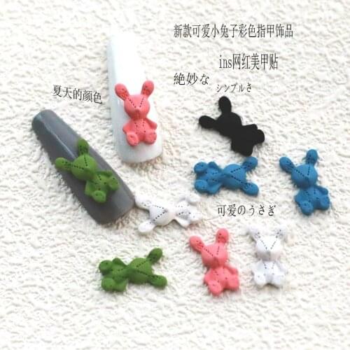 20pcs/Pack Japan Korea New Alloy Nail Art Parts Charms Decals Colorful Kawaii Rabbit 3D DIY Metal Accessories Sticker Tools