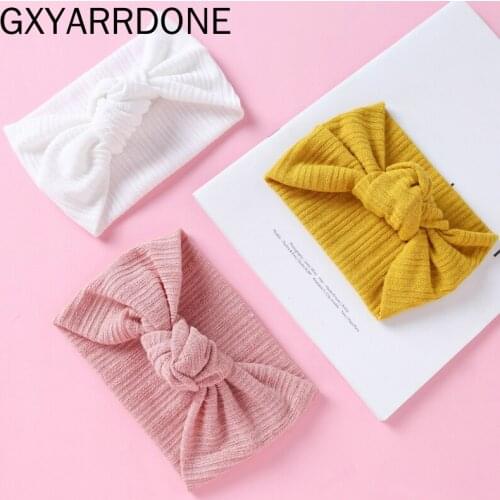 2021 Wholesale Ribbed Bow Headband Knotted Bows Baby Turban Autumn Winter Head Wraps for Baby Girls Knot Bow Strecth HeadBand