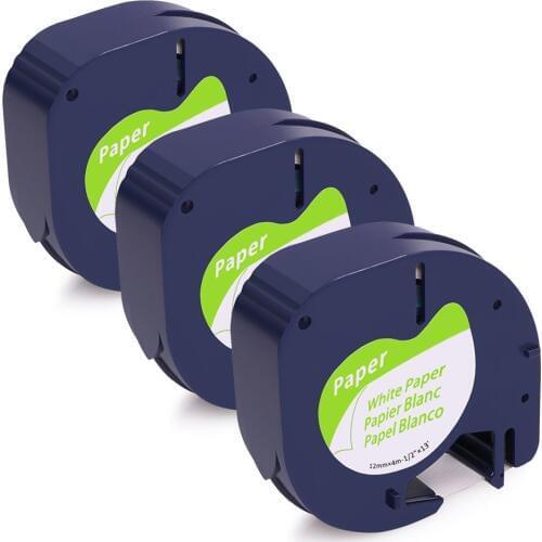 3 PCS/Lot for DYMO LetraTag Tape 91200/91330/91220/59421 Black on White(Paper) 4m*12mm Worked for DYMO Label Maker