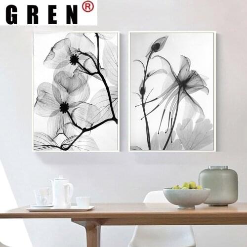 GREN Black White Abstract Orchid Flower Canvas Painting Wall Art Print Poster Picture Modern Living Room Home Decoration