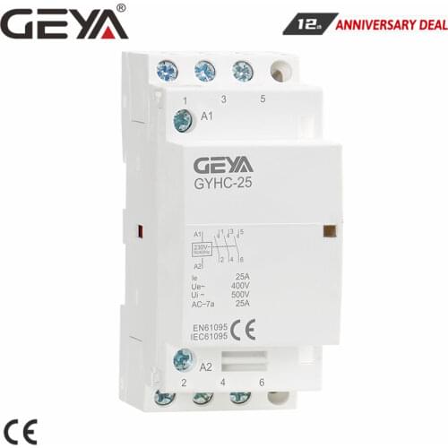 Free Shipping GEYA 3P 16A 20A 25A 3NO Household AC Contactor DIN Rail Type Coil AC220V Automatic