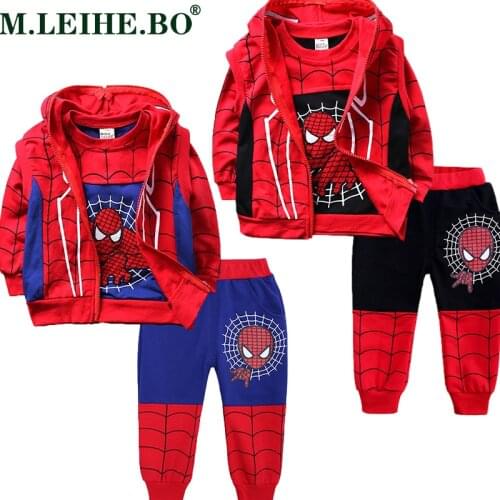 Kid Boys Clothes Cartoon Spiderman Sleeveless Hooded Coat+T Shirt+Pant 3pcs/set Infant Children Outfits Toddler Tracksuit 1-7Y