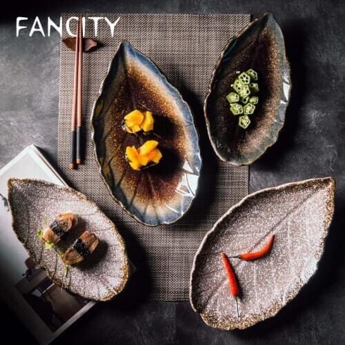 FANCITY Leaf-shaped leaf plate creative porcelain plate sushi plate ceramic plate simple and personalized snack plate restaurant