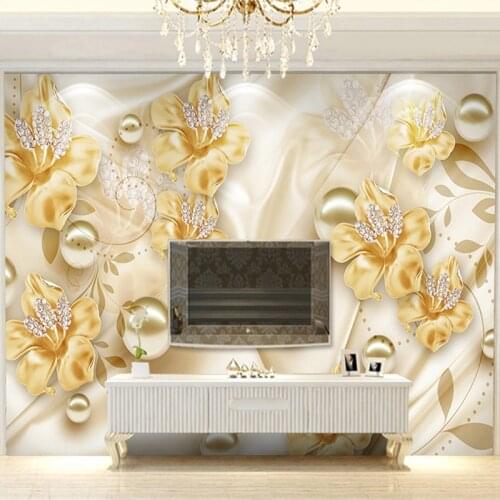 Custom Murals 3D Stereo Golden Flowers Diamond Jewelry Photo Wallpapers Wall Cloth Living Room Sofa Background Home Decor Fresco