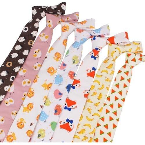 Animal Print Tie For Men Women Skinny Neck Tie For Wedding Business Casual Cartoon Neckties Classic Suits Slim Cotton Neck Ties
