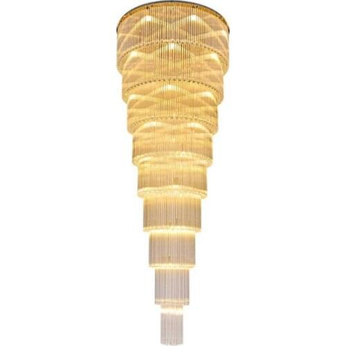 Staircase Crystal Chandeliers Lighting Long Villa Hallway Chain Large Home Decor Stainless Steel Ceiling Chandelier Modern Lamp