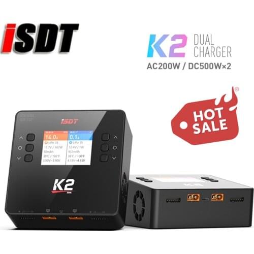 ISDT K2 AC 200W DC 500W*2 Dual Channel Balance Lipo Discharger Charger for Lipo NiMh Pb Battery RC FPV Racing Drone
