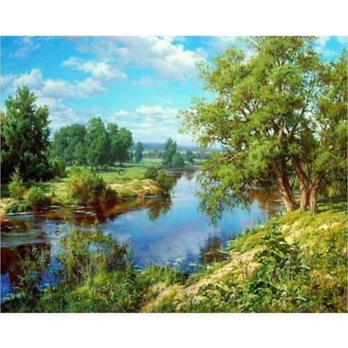 Forest River natural Scenery DIY Painting By Numbers Wall Art Picture Acrylic Canvas Painting For Home Decoration Drop Shipping
