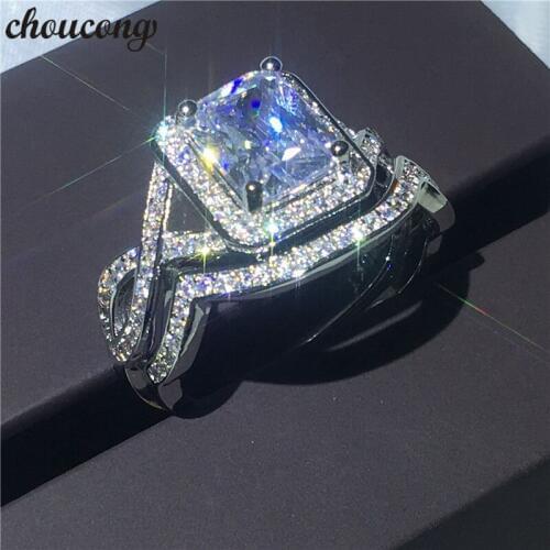 Choucong Princess cut 3ct 5A zircon Crystal ring White gold filled Engagement Wedding Band Rings set For Women Men bijoux Gift