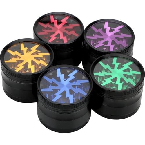 Smoking Herb Cutter 63MM 4-layer Spice Weed Cutter Tobacco Grinder Transparent Aluminum Alloy Latest Lightning-Shaped