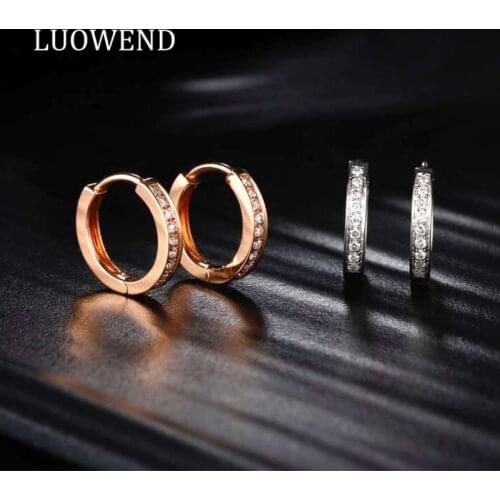 LUOWEND 18K Solid White/Rose Gold (AU750) Women Engagement Hoop Earrings Real Natural Diamond Earring Fashion Design Jewelry
