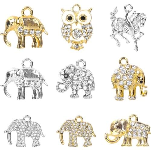 20PCS Silver Gold Color Crystal Animal Elephant Charms For Women Bracelet Jewelry Making DIY Pendant Accessories