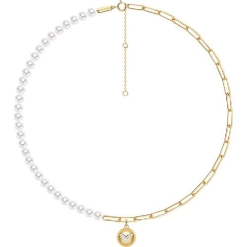 Fashion Real 925 Sterling Silver Gold Color Pearl Miss Butterfly Round Pendant Necklace Women Brand Jewelry