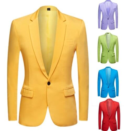 New yellow Pink Blue Red Apple green Colorful Wedding Prom Groom Tuxedo Mens Suit Jacket Stage Singer Prom Slim Fit Blazers