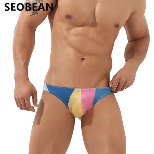 SEOBEAN Mens Underwear Low Waist Fashion Patchwork Mens Underpants Breathable Push Up Sexy Briefs