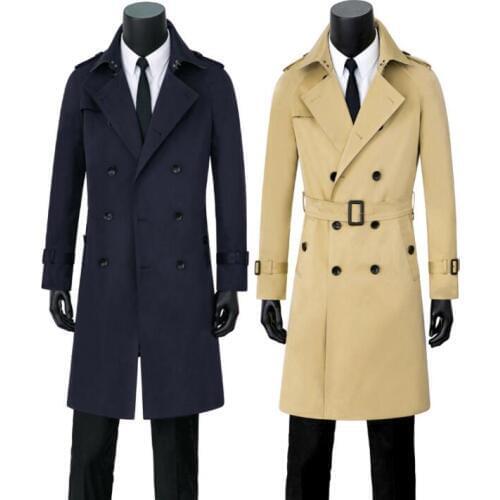 Free shipping turn-down collar trench coat men long overcoat mens clothing 2020 new designer slim outerwear casaco masculino