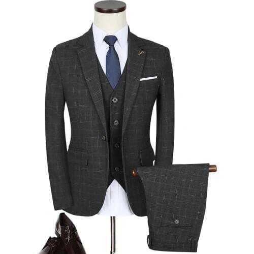 Mens Black Plaid Suits & Blazer New Male Formal Wear Wedding Party Dress Clothing Suits Suit Jackets+Pants+Vest