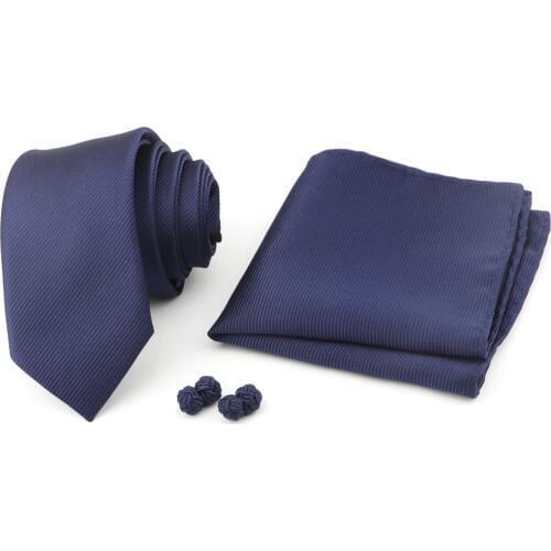 Mens Tie&Cufflinks Set 6cm Groom Formal Narrow Ties Solid Color Vintage Fashion Handkerchief DIY Braided Wire Buckle Cuff Link